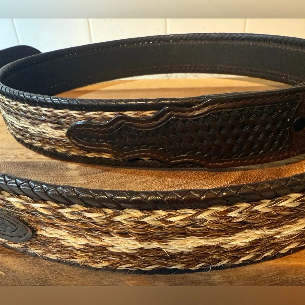 Grant’s Leather | Men’s/Unisex Western Leather Belt w/Woven Horse Hair, Size 46